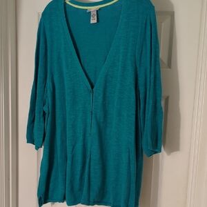 Catherines Teal 3/4 Sleeve Light Weight Cardigan